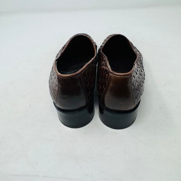 Vintage Nine West 6.5M Brown Woven Leather Loafers Block Heel Slip On Classic - Picture 7 of 12